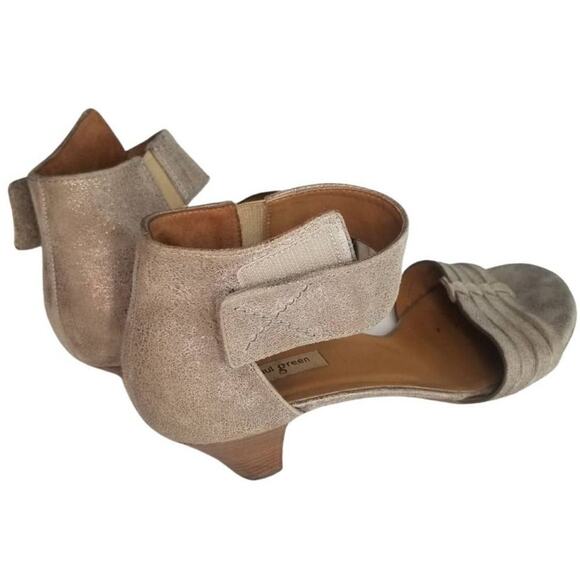 Leather Metallic Gray Strappy Low Heels PAUL GREEN Hook Eye Ankle Wrap Size 8 - Picture 5 of 8